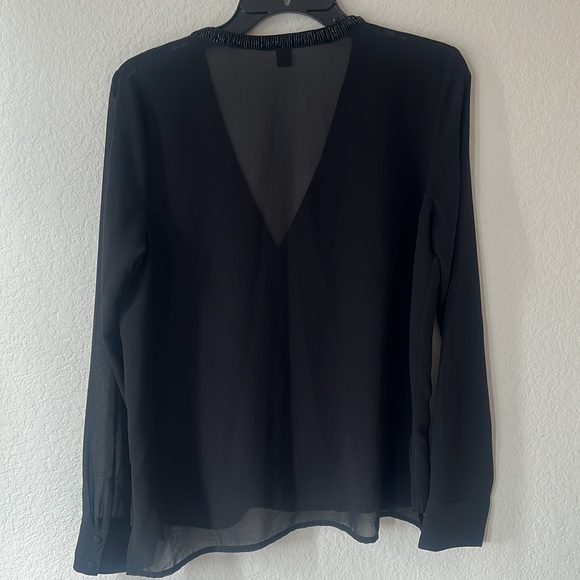 Black Semi Sheer Vee Neck Blouse With Jewels by Windsor - Picture 4 of 5
